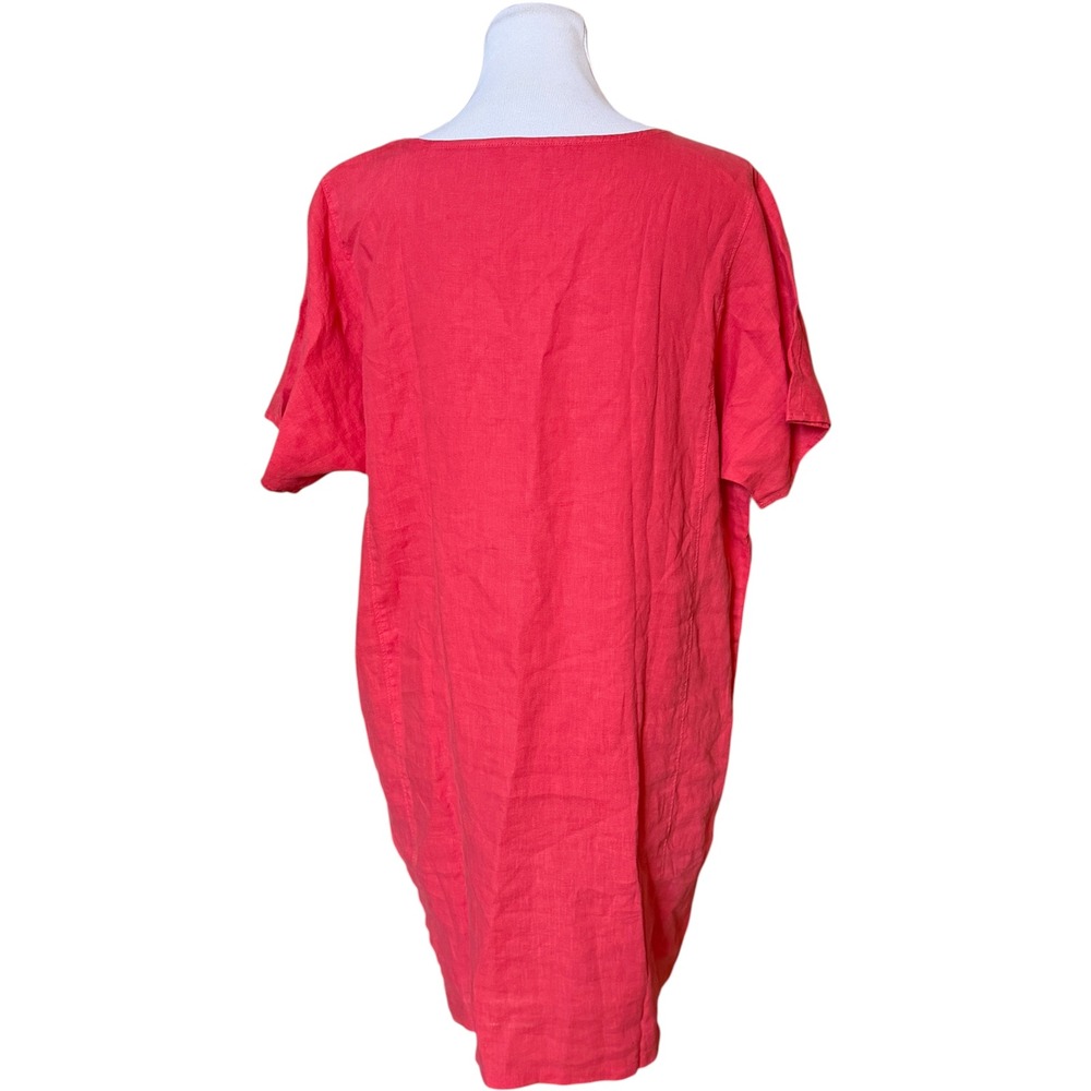 Eileen Fisher Shift Dress Womens Medium Red Organic Linen Short Sleeve Midi S23 - Picture 4 of 9